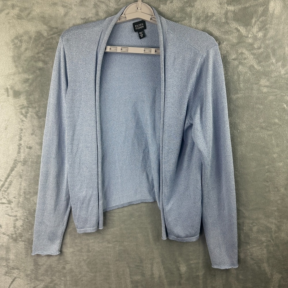 eileen fisher italian yarn white open cardigan sweater womens medium‎ blue*